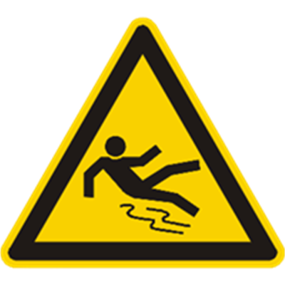 Et advarselsskilt, der viser en person, der glider på en glat overflade.