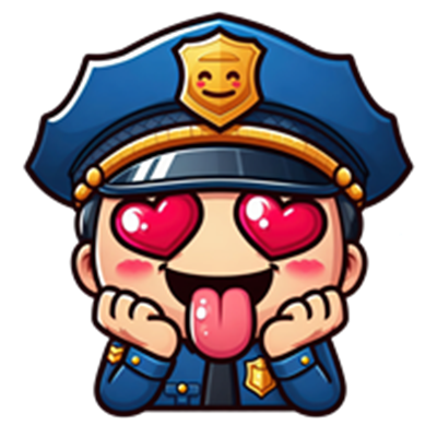 En sød og humoristisk tegneseriefigur af en politibetjent med kærlighedsøjne.