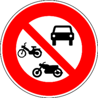 Et forbudsskilt der angiver, at biler og motorcykler ikke må køre ind.