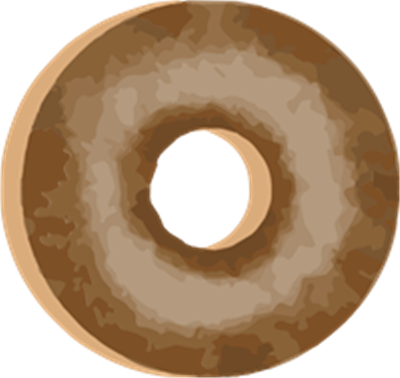 En illustreret donut med en blød, karamelfarvet overflade og et hul i midten.