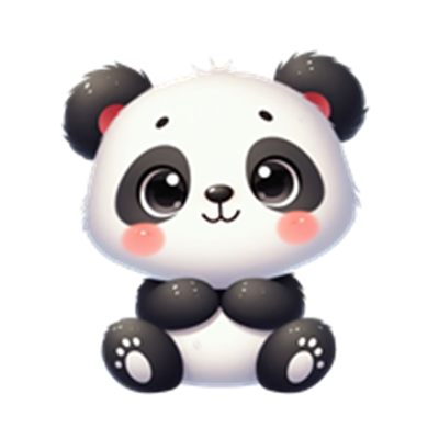 En farverig og nuttet panda med store øjne og en venlig udstråling.