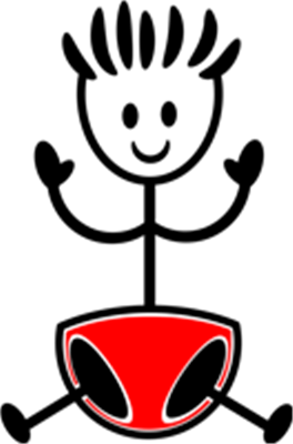 En simpel illustration af et rumvæsen med store øjne og røde detaljer.