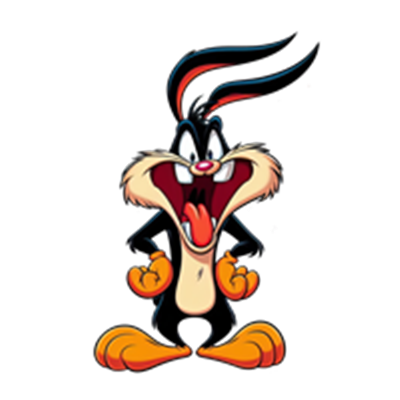 En farverig og energisk tegneseriefigur med store øjne og et bredt smil, der udstråler livlighed.