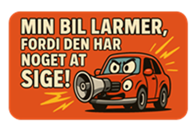 Et sjovt billede af en bil med en megafon, der giver udtryk for, at den larmer.