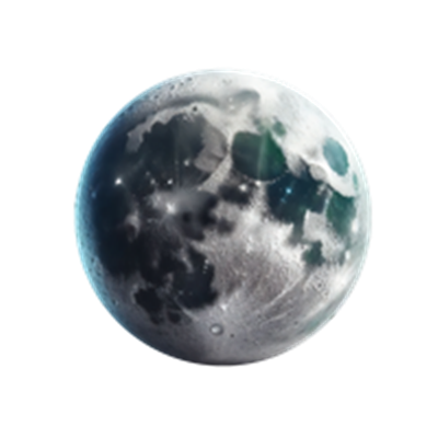 En detaljeret illustration af en fuldmåne med krater og lysrefleksioner.