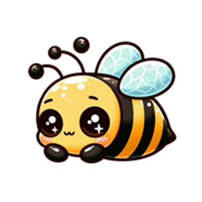 En farverig og sød tegnet bi med glitrende øjne og gennemsigtige vinger.