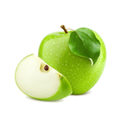 Et billede af et frisk grønt æble med en skive skåret ud, der viser den saftige inderside.