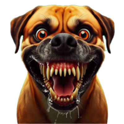 Et nærbillede af en hund med et truende udtryk og blottede tænder.