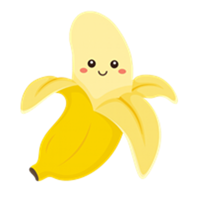 En glad og sød tegnet banan med ansigt og smil.