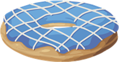 En farverig donut med blå glasur og hvidt mønster, perfekt til en sød snack.