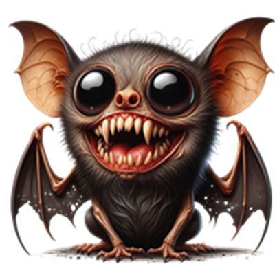 Et fantasifuldt væsen med store øjne, skarpe tænder og flagermuslignende vinger.