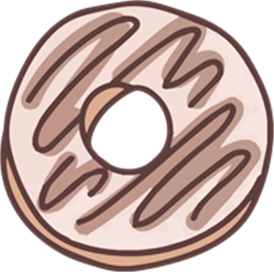 En illustration af en doughnut med en lys chokoladeglasur og mørke striber.