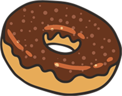 En farverig donut med chokoladeglasur og perlesukker på toppen.