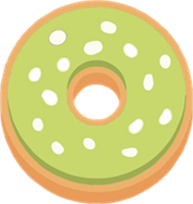 En farverig donut i grøn med perlesukker på toppen, præsenteret fra oven.