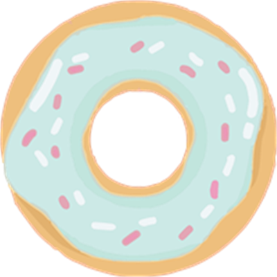 En farverig donut med blå glasur og pink strøelse, perfekt til en sød snack.