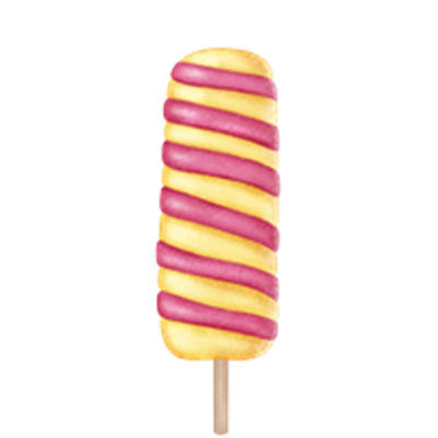 En lækker is på en stang med en gylden krop og farverige striber.