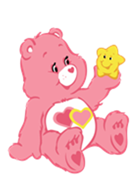 En sød pink bjørn holder en glad gul stjerne i hånden.