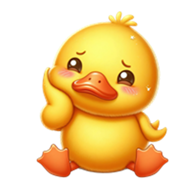 En glad, gul and med en sød og eftertænksom mine.