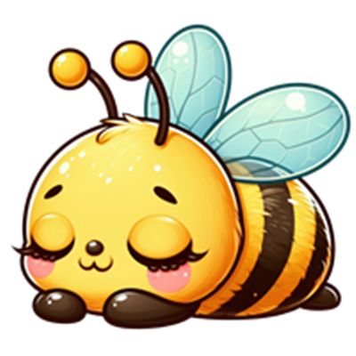 En sød, cartoon-lignende bi med store øjne og et venligt udtryk, der ser ud til at slappe af.