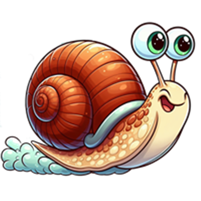 En farverig og venlig snegl med store øjne og et smil, der bevæger sig hurtigt.