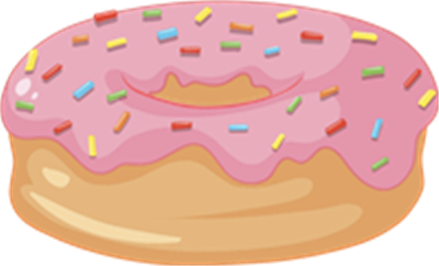 En lækker donut med lyserød glasur og farverig krymmel på toppen.