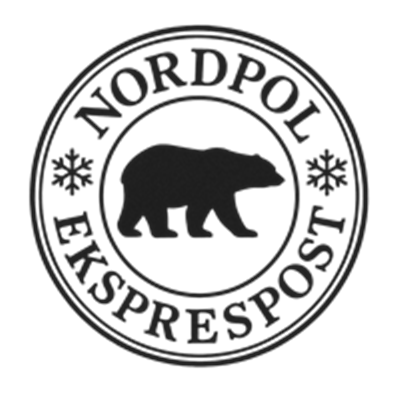 Et stempel med teksten NORDPOL EKSPRESPOST og en bjørn i midten.