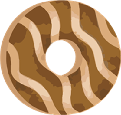 Et illustreret donut med chokoladeglasur og bølgende mønster.