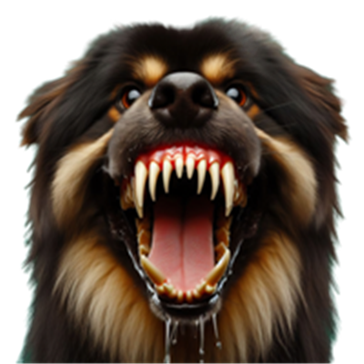 Et nærbillede af en hund, der viser tænderne og ser truende ud.