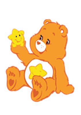 En sød orange bjørn sidder og holder en glad stjerne.