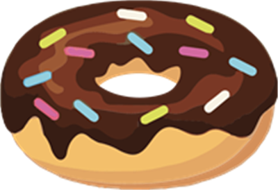 Et billede af en donut dækket med chokolade og pyntet med farverige drys.