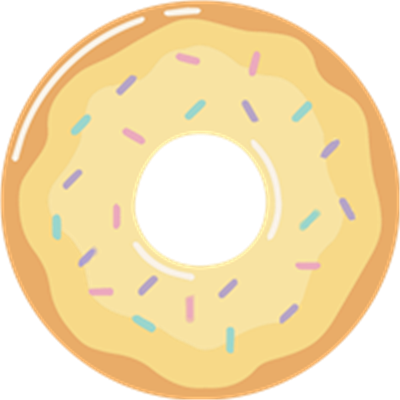 En cirkulær donut med en lys glasur og farverige drys på toppen.