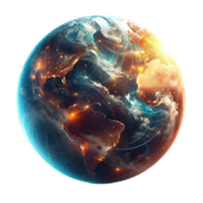 Et kunstnerisk billede af Jorden, der viser lys og farver med en futuristisk effekt.