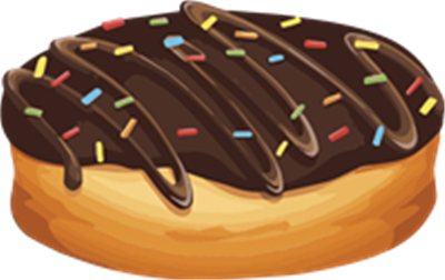 En lækker donut dækket med chokoladeglasur og pyntet med farverige strøelse.