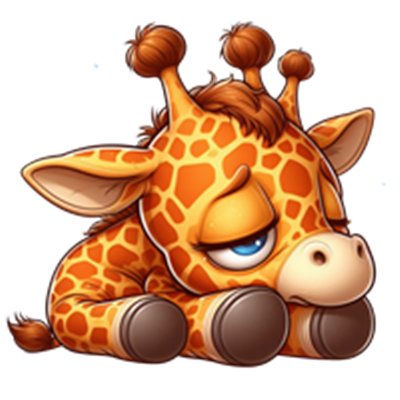 En sød, tegneserieagtig giraf, der ser trist ud, mens den ligger ned.