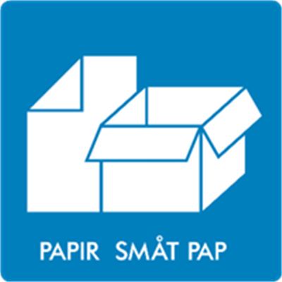 Symbol for korrekt affaldssortering af papir og små papemballager.