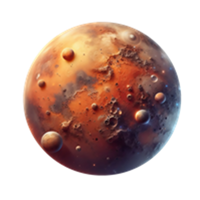 Et detaljeret billede af Mars, kendt for sin røde farve og kraterfyldte overflade.