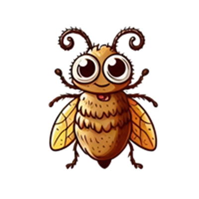 En farverig og venlig bi med store øjne og krøllede antenner.