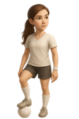 En ung pige står med en fodbold, iført sportstøj og klar til at spille.