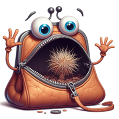 En sjov og farverig tegning af en pung med store øjne og en overraskende indhold.
