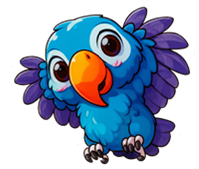 En sød og farverig papegøje med store øjne og glade farver, der ser venlig ud.