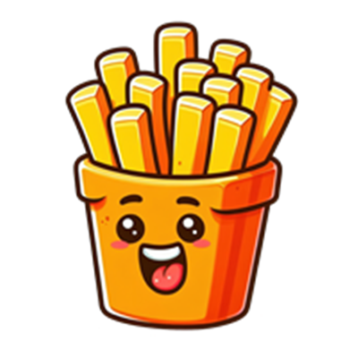 En farverig og glad tegneserieversion af en skål med pommes frites.