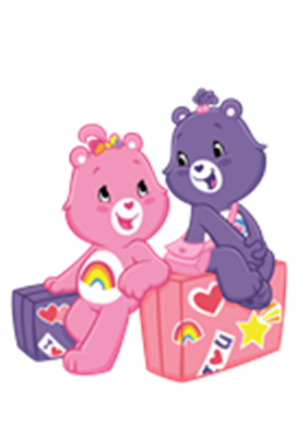 To søde, farverige bjørne sidder på deres kufferter, klar til eventyr.