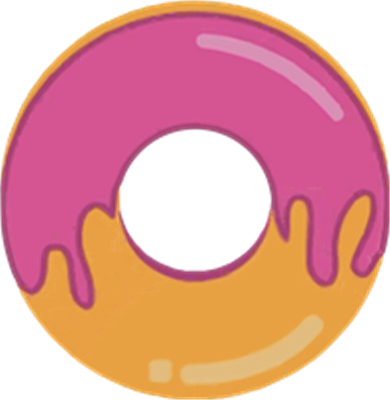 En illustration af en donut med pink glasur og en gylden bund.