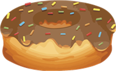 En donut med chokoladeglasur og farverige drys på toppen.