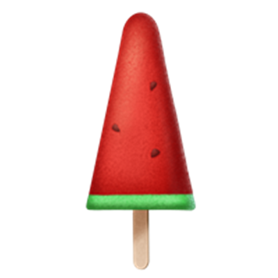 En farverig is i form af en vandmelon med en træpind.