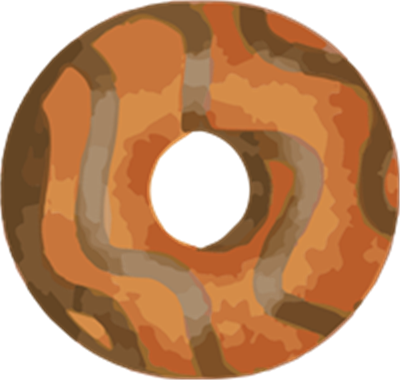 En illustreret donut med en farverig overflade og en hul midte.