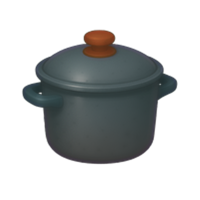 En simpel, blå gryde med en orange knop på låget, ideel til madlavning.