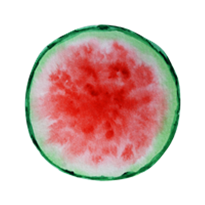 En skive af vandmelon med rød frugtkød og grøn skal.