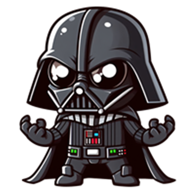 En sød og tegneserieagtig version af Darth Vader med store øjne og en truende attitude.