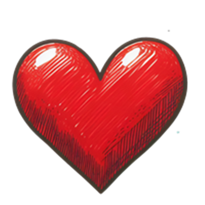 Et tegnet rødt hjerte, der symboliserer kærlighed og omsorg.